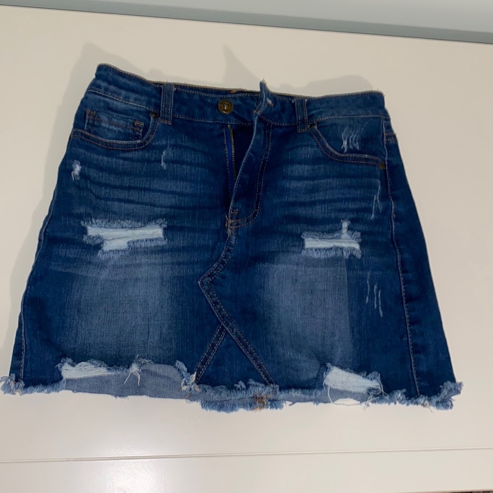 ripped denim skirt